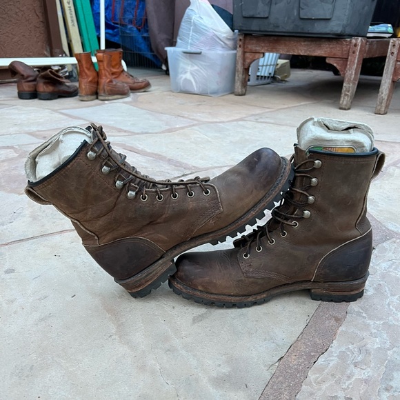 VTG Men Frye Logger Boot Size 9.5 Brown Leather Lace Up Vibram Lug Sole Work USA - Picture 4 of 8